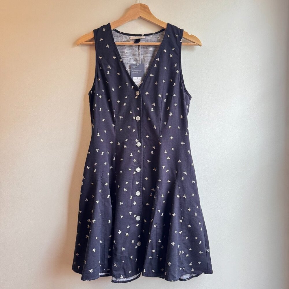 NWT Universal Thread Women's Navy Blue Button-Front Mini A-Line Dress Small S